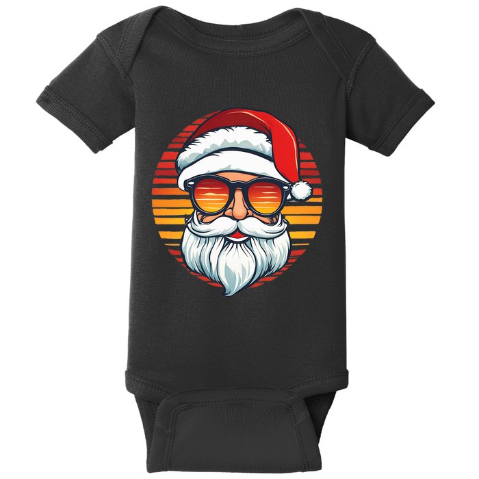 Santa Face Retro Sunglasses Christmas Xmas Baby Bodysuit