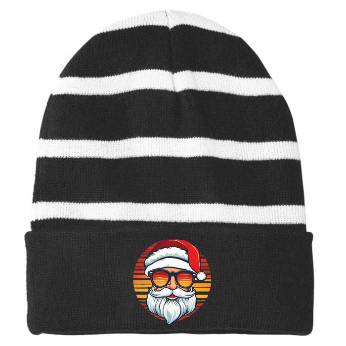 Santa Face Retro Sunglasses Christmas Xmas Striped Beanie with Solid Band