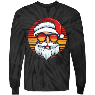 Santa Face Retro Sunglasses Christmas Xmas Tie-Dye Long Sleeve Shirt