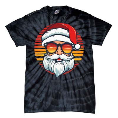 Santa Face Retro Sunglasses Christmas Xmas Tie-Dye T-Shirt