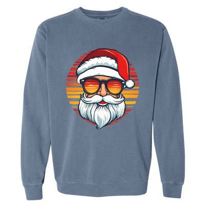 Santa Face Retro Sunglasses Christmas Xmas Garment-Dyed Sweatshirt