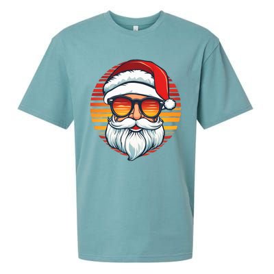 Santa Face Retro Sunglasses Christmas Xmas Sueded Cloud Jersey T-Shirt