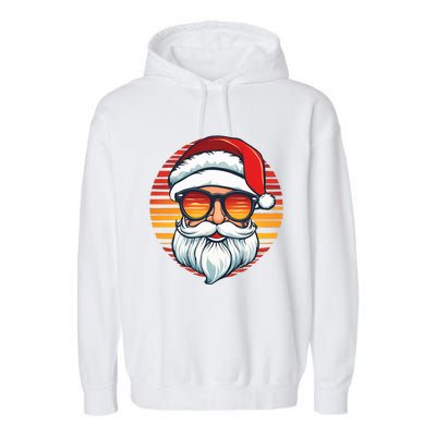 Santa Face Retro Sunglasses Christmas Xmas Garment-Dyed Fleece Hoodie