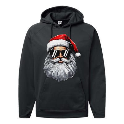 Santa Face Retro Sunglasses Christmas S For Performance Fleece Hoodie