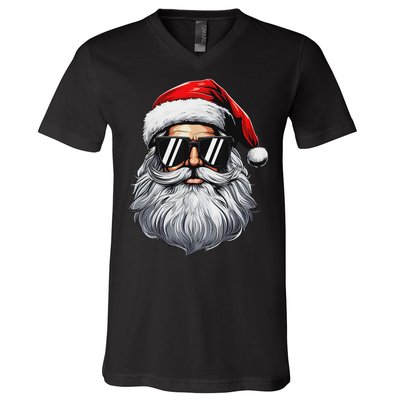 Santa Face Retro Sunglasses Christmas S For V-Neck T-Shirt