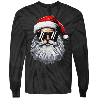 Santa Face Retro Sunglasses Christmas S For Tie-Dye Long Sleeve Shirt