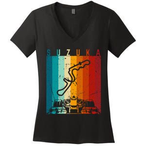 Suzuka Formula Racing Track Circuit Fan Women's V-Neck T-Shirt