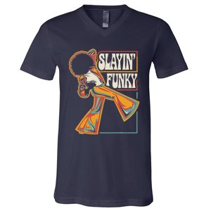 Slayin Funky Retro 1970s Afro Disco Soul Music V-Neck T-Shirt