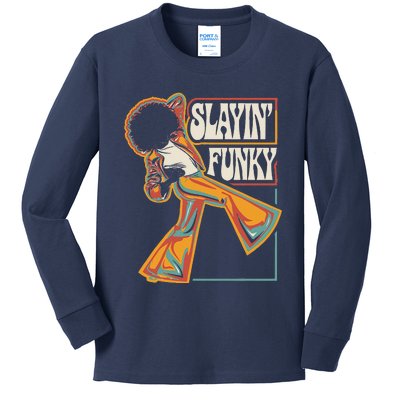 Slayin Funky Retro 1970s Afro Disco Soul Music Kids Long Sleeve Shirt