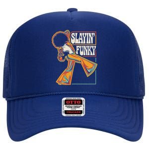 Slayin Funky Retro 1970s Afro Disco Soul Music High Crown Mesh Back Trucker Hat