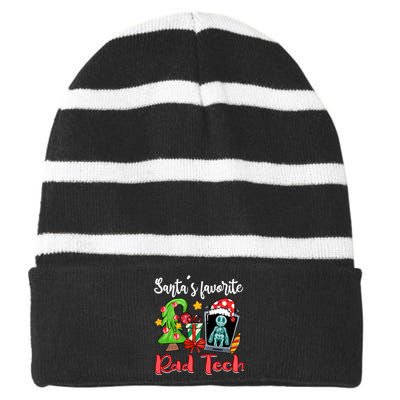 Santa's Favorite Rad Tech X Ray Tech Funny Christmas Holiday Xmas Striped Beanie with Solid Band