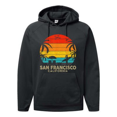 San Francisco Retro Sunset California Summer Lover Beach Performance Fleece Hoodie