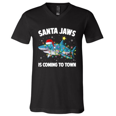 Santa Face Retro Sunglasses Christmas Xmas V-Neck T-Shirt