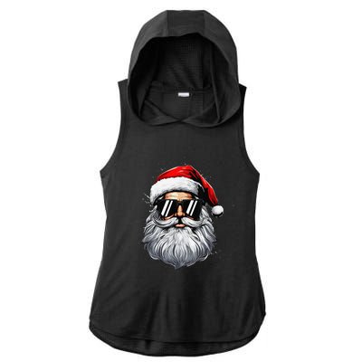 Santa Face Retro Sunglasses Christmas Xmas And Ladies PosiCharge Tri-Blend Wicking Draft Hoodie Tank