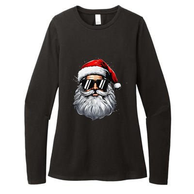 Santa Face Retro Sunglasses Christmas Xmas And Womens CVC Long Sleeve Shirt