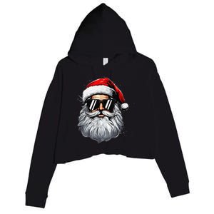 Santa Face Retro Sunglasses Christmas Xmas And Crop Fleece Hoodie