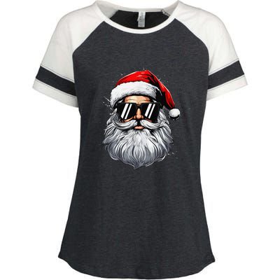 Santa Face Retro Sunglasses Christmas Xmas And Enza Ladies Jersey Colorblock Tee