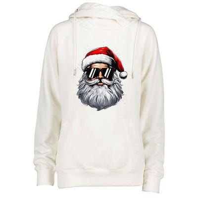 Santa Face Retro Sunglasses Christmas Xmas And Womens Funnel Neck Pullover Hood