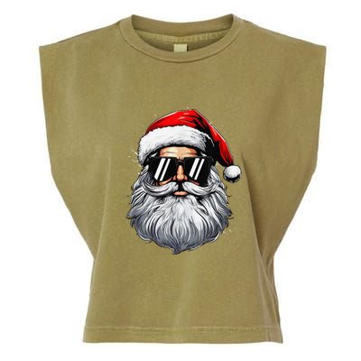 Santa Face Retro Sunglasses Christmas Xmas And Garment-Dyed Women's Muscle Tee