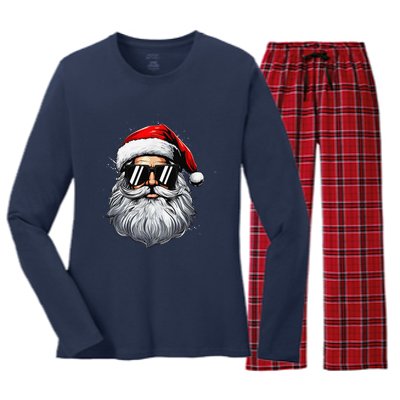 Santa Face Retro Sunglasses Christmas Xmas And Women's Long Sleeve Flannel Pajama Set 