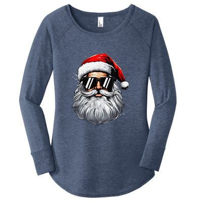 Santa Face Retro Sunglasses Christmas Xmas And Women's Perfect Tri Tunic Long Sleeve Shirt