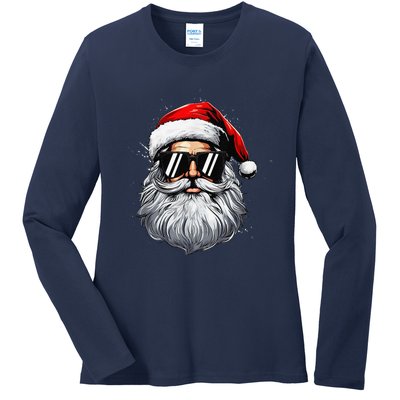 Santa Face Retro Sunglasses Christmas Xmas And Ladies Long Sleeve Shirt