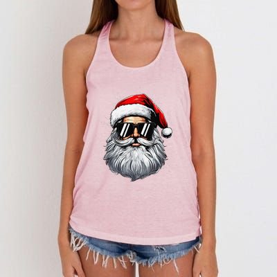 Santa Face Retro Sunglasses Christmas Xmas And Women's Knotted Racerback Tank