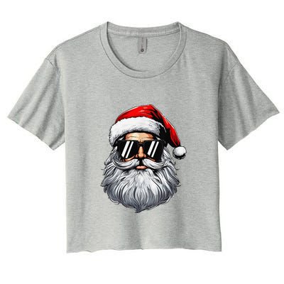 Santa Face Retro Sunglasses Christmas Xmas And Women's Crop Top Tee