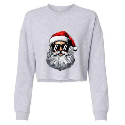 Santa Face Retro Sunglasses Christmas Xmas And Cropped Pullover Crew