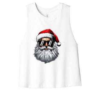 Santa Face Retro Sunglasses Christmas Xmas And Women's Racerback Cropped Tank