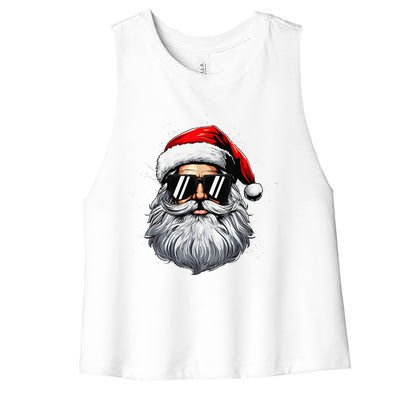 Santa Face Retro Sunglasses Christmas Xmas And Women's Racerback Cropped Tank