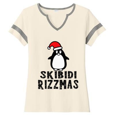 S.K.I.B.I.D.I Funny Rizzmas Season Christmas Santa Penguin Ladies Halftime Notch Neck Tee