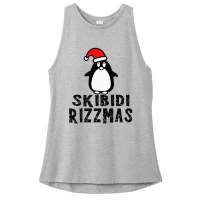 S.K.I.B.I.D.I Funny Rizzmas Season Christmas Santa Penguin Ladies PosiCharge Tri-Blend Wicking Tank