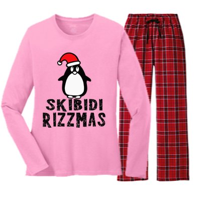 S.K.I.B.I.D.I Funny Rizzmas Season Christmas Santa Penguin Women's Long Sleeve Flannel Pajama Set 