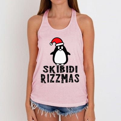 S.K.I.B.I.D.I Funny Rizzmas Season Christmas Santa Penguin Women's Knotted Racerback Tank