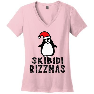 S.K.I.B.I.D.I Funny Rizzmas Season Christmas Santa Penguin Women's V-Neck T-Shirt