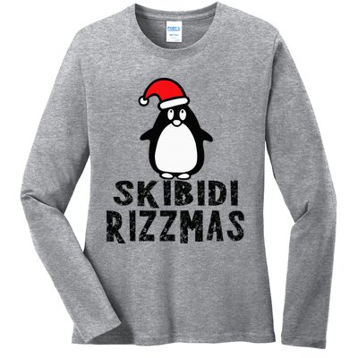 S.K.I.B.I.D.I Funny Rizzmas Season Christmas Santa Penguin Ladies Long Sleeve Shirt