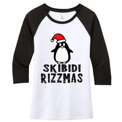 S.K.I.B.I.D.I Funny Rizzmas Season Christmas Santa Penguin Women's Tri-Blend 3/4-Sleeve Raglan Shirt