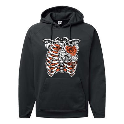 Skeleton Flowers Rib Cage X Ray Funny Halloween Performance Fleece Hoodie