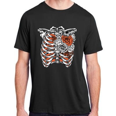 Skeleton Flowers Rib Cage X Ray Funny Halloween Adult ChromaSoft Performance T-Shirt