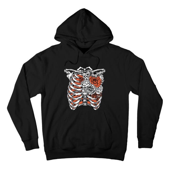 Skeleton Flowers Rib Cage X Ray Funny Halloween Tall Hoodie