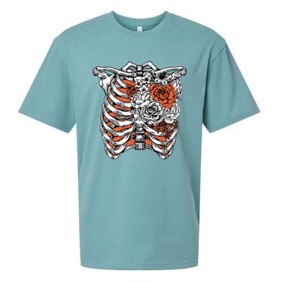 Skeleton Flowers Rib Cage X Ray Funny Halloween Sueded Cloud Jersey T-Shirt