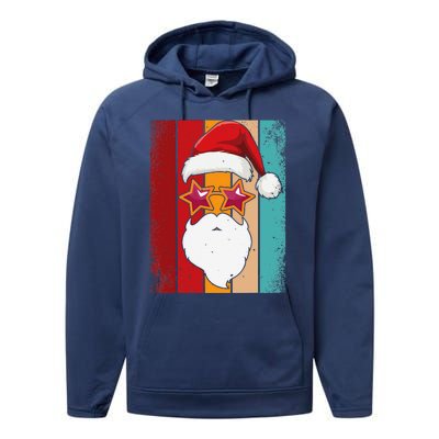 Santa Face Retro Sunglasses Christmas Xmas Performance Fleece Hoodie