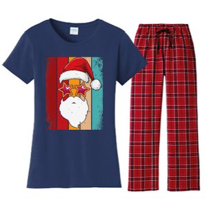 Santa Face Retro Sunglasses Christmas Xmas Women's Flannel Pajama Set