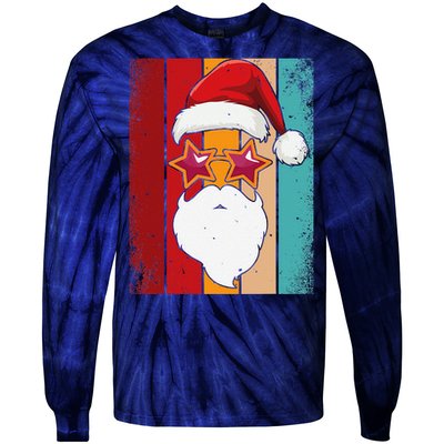 Santa Face Retro Sunglasses Christmas Xmas Tie-Dye Long Sleeve Shirt