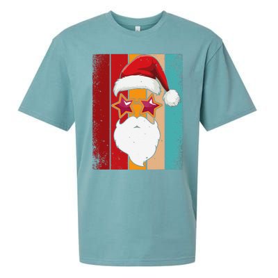 Santa Face Retro Sunglasses Christmas Xmas Sueded Cloud Jersey T-Shirt