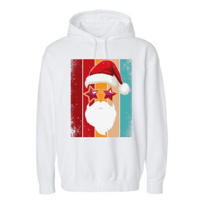 Santa Face Retro Sunglasses Christmas Xmas Garment-Dyed Fleece Hoodie