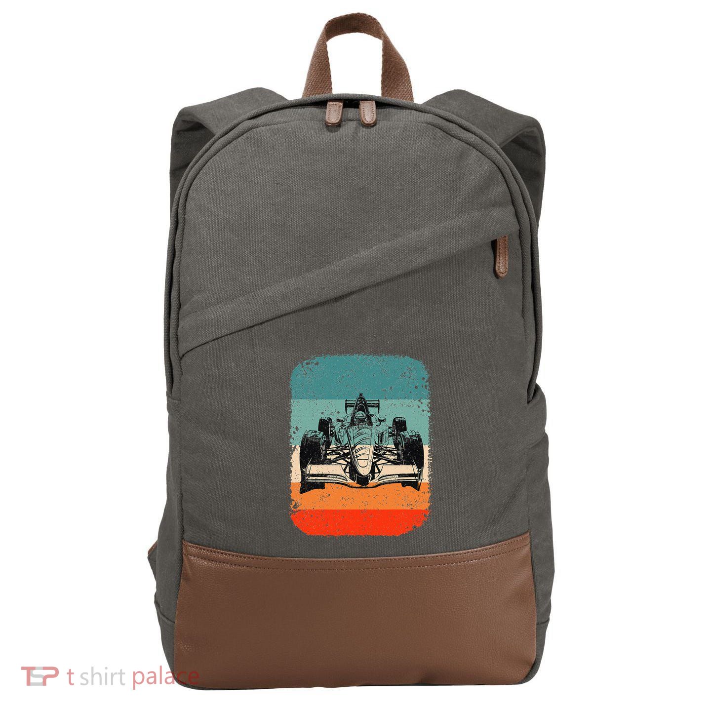 Sunset Formula Racing Race Car Silhouette Cotton Canvas Backpack