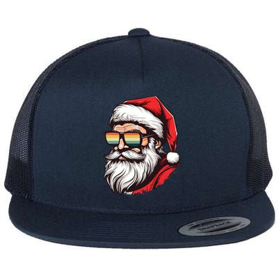 Santa Face Retro Sunglasses Christmas Xmas Gift Flat Bill Trucker Hat