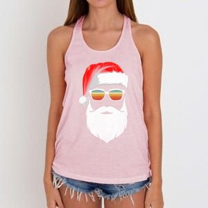 Santa Face Retro Sunglasses Christmas Xmas Cute Gift Women's Knotted Racerback Tank